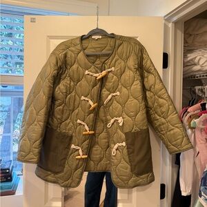 Moon River Olive Quilted Jacket with Toggle Closures